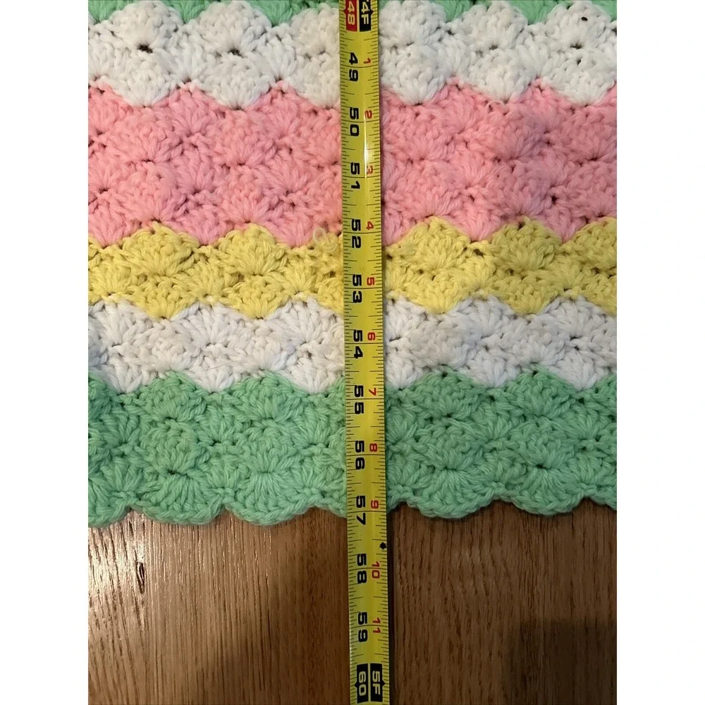Crochet Handmade Baby Blanket Afghan Pastel Color Stripes 47